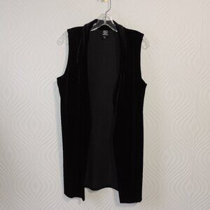 BOBEAU M Gorgeous Black Soft Velvet Vest Stretch Poly Spandex Notch Collar Long